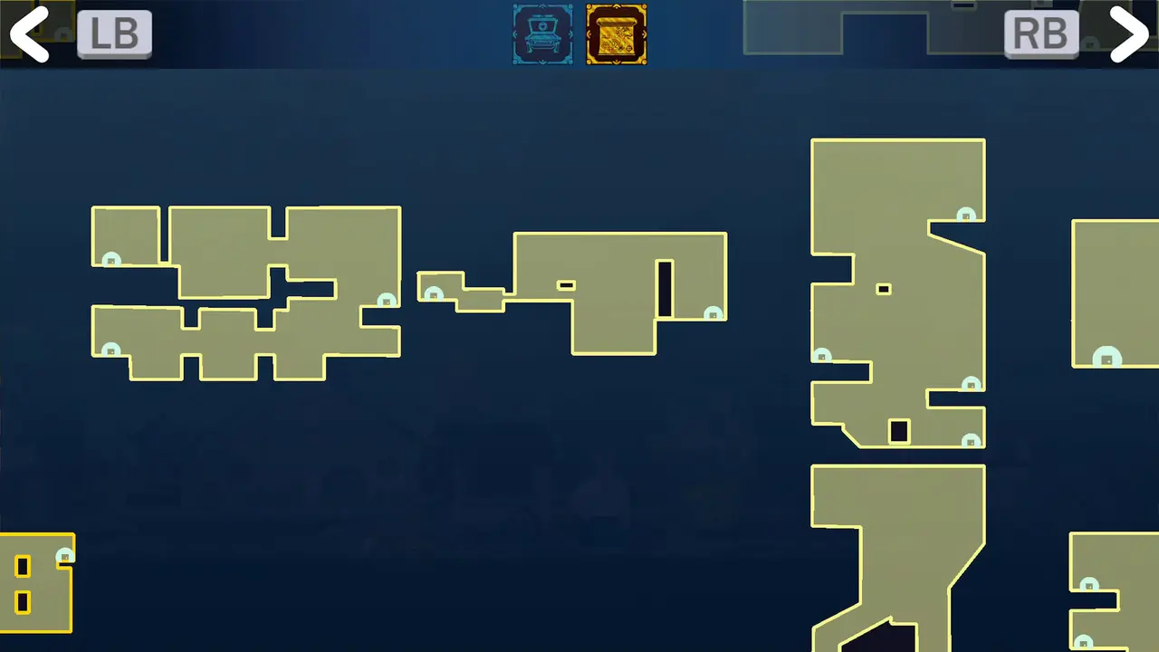 Tela do mapa mostrando as salas já exploradas.